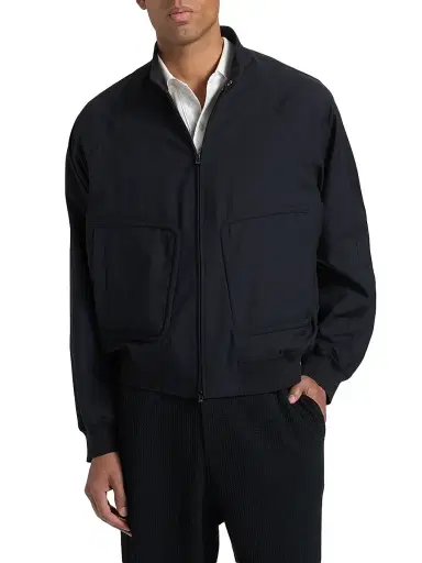 Emporio Armani Men's Oversized Pocket Wool Bomber Jacket - Iconic Blue Navy - Size 46 | Thumbnail 3