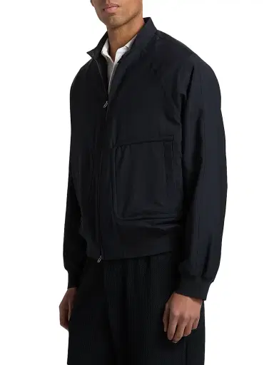 Emporio Armani Men's Oversized Pocket Wool Bomber Jacket - Iconic Blue Navy - Size 46 | Thumbnail 4
