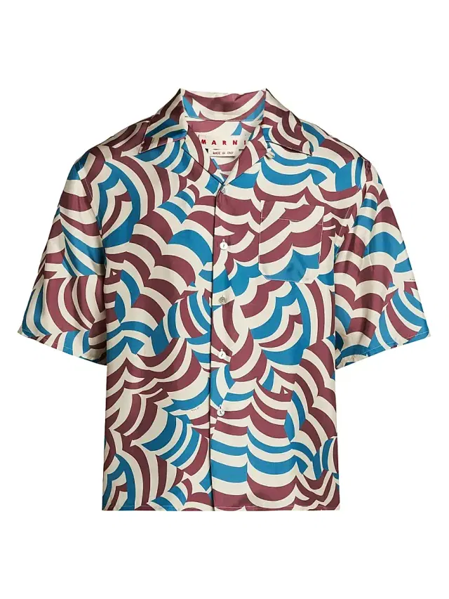 Marni Men's Yoyo Printed Twill Bowling Shirt - Tobacco