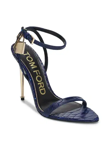 Tom Ford Women's Padlock Pointy Naked Python-Embossed Sandals - Sea Blue - Size 10.5 | Thumbnail 2