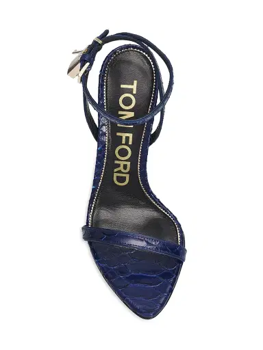 Tom Ford Women's Padlock Pointy Naked Python-Embossed Sandals - Sea Blue - Size 10.5 | Thumbnail 4