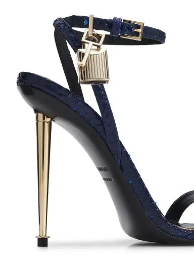 Tom Ford Women's Padlock Pointy Naked Python-Embossed Sandals - Sea Blue - Size 10.5 | Thumbnail 5