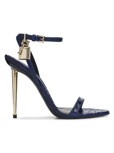 Tom Ford Women's Padlock Pointy Naked Python-Embossed Sandals - Sea Blue - Size 10.5 | Thumbnail 1