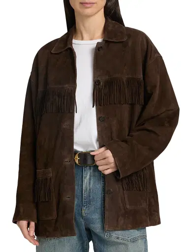 Nili Lotan Women's Foudre Fringe Suede Jacket - Dark Brown | Thumbnail 3