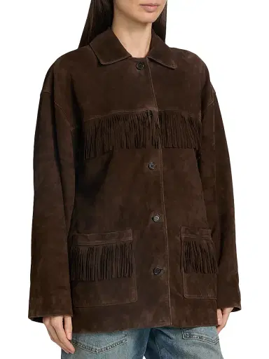 Nili Lotan Women's Foudre Fringe Suede Jacket - Dark Brown | Thumbnail 4