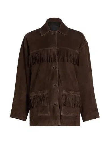 Nili Lotan Women's Foudre Fringe Suede Jacket - Dark Brown | Thumbnail 1