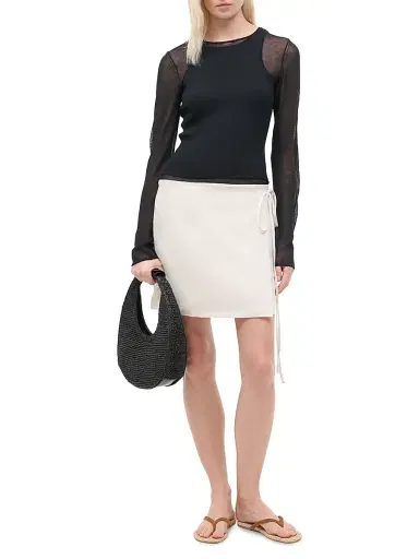 Staud Women's Taylor Mixed-Media Long-Sleeve Minidress - Black Natural - Size XL | Thumbnail 2