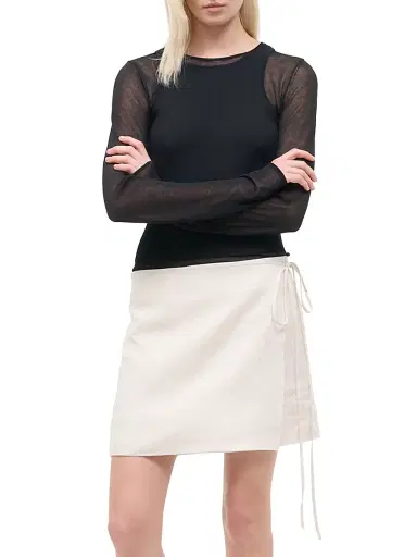 Staud Women's Taylor Mixed-Media Long-Sleeve Minidress - Black Natural - Size XL | Thumbnail 3
