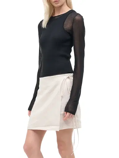 Staud Women's Taylor Mixed-Media Long-Sleeve Minidress - Black Natural - Size XL | Thumbnail 4