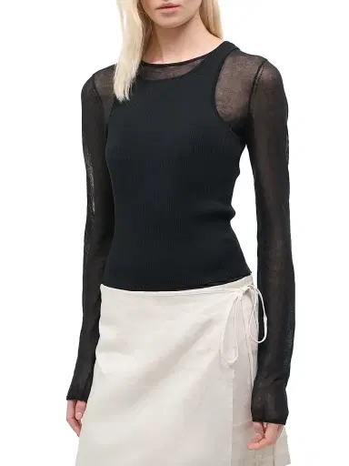 Staud Women's Taylor Mixed-Media Long-Sleeve Minidress - Black Natural - Size XL | Thumbnail 6
