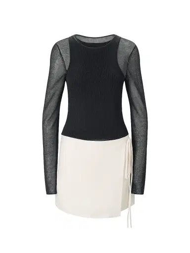 Staud Women's Taylor Mixed-Media Long-Sleeve Minidress - Black Natural - Size XL | Thumbnail 1