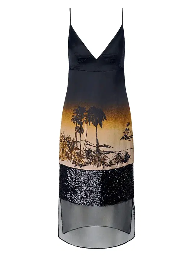 Women's Nalu Printed Sequin-Embellished Linen-Silk Midi-Slipdress - California Nights