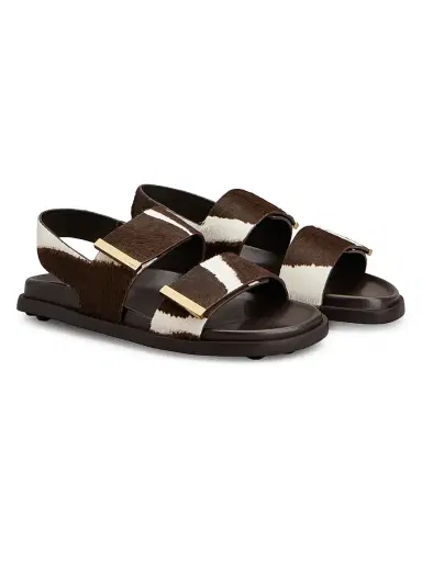 Tod's Women's Zebra-Print Calf Hair Flat Sandals - Bianco Calce - Size 10 | Thumbnail 2