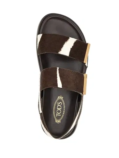 Tod's Women's Zebra-Print Calf Hair Flat Sandals - Bianco Calce - Size 10 | Thumbnail 4