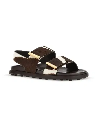 Tod's Women's Zebra-Print Calf Hair Flat Sandals - Bianco Calce - Size 10 | Thumbnail 5