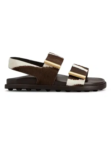 Tod's Women's Zebra-Print Calf Hair Flat Sandals - Bianco Calce - Size 10 | Thumbnail 1