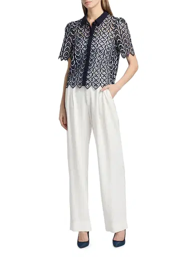 Milly Women's Addison Lace Top - Navy White | Thumbnail 2