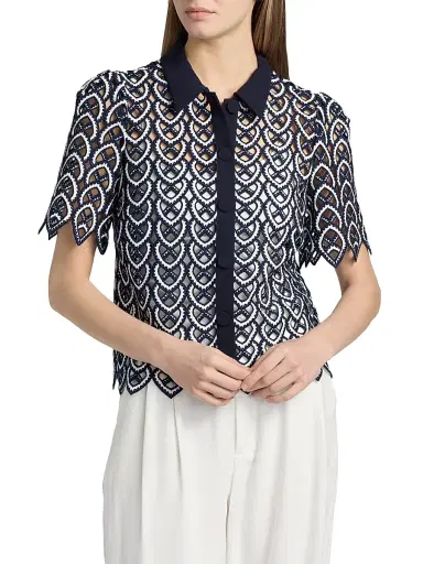 Milly Women's Addison Lace Top - Navy White | Thumbnail 3