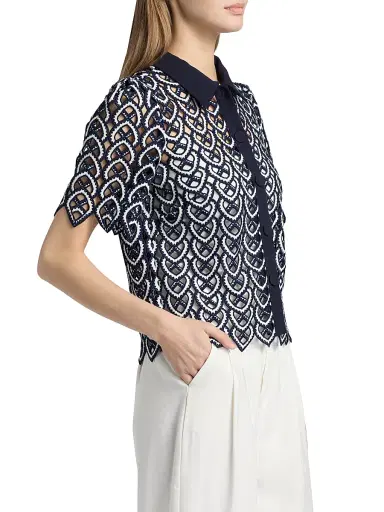Milly Women's Addison Lace Top - Navy White | Thumbnail 4