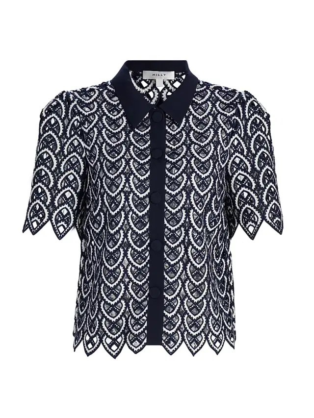 Milly Women's Addison Lace Top - Navy White