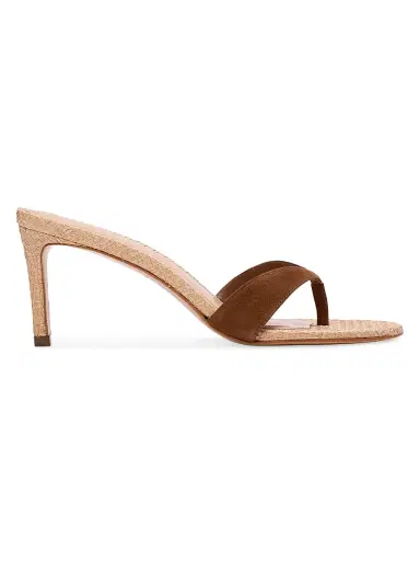 Black Suede Studio Women's Aura 70MM Raffia Mule Sandals - Raffia Bourbon Suede - Size 12 | Thumbnail 1