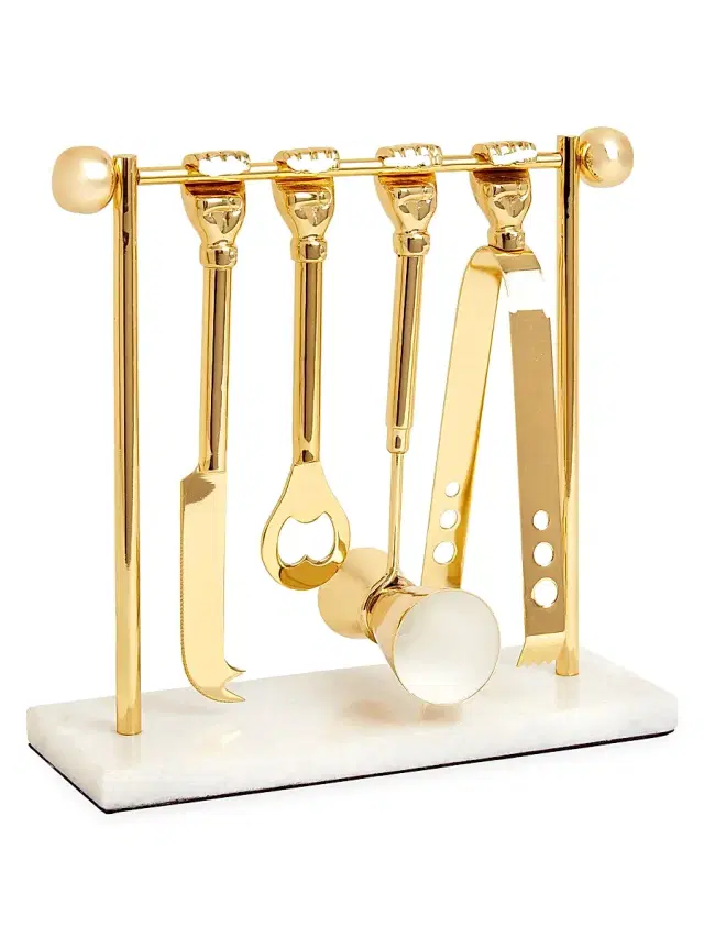 Jonathan Adler Five-Piece Macho Mantiques Barbell Brass Barware Set - Gold