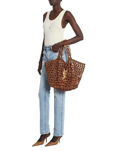 Saint Laurent Women's Icare Medium Totes in Wood Beads - Light Wood And Brick | Thumbnail 2 Saint Laurent Women's Icare Medium Totes in Wood Beads - Light Wood And Brick | Thumbnail 2