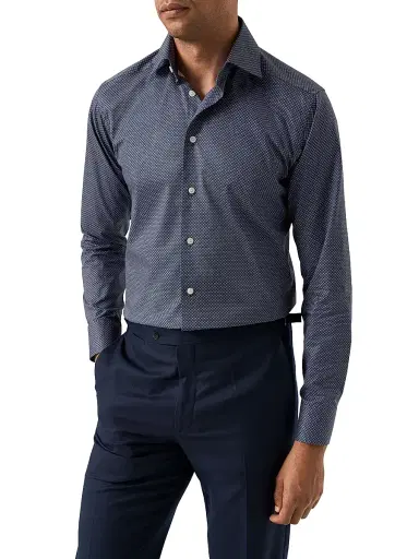Eton Men's Geometric Print Contemporary-Fit Cotton Twill Shirt | Thumbnail 2 Eton Men's Geometric Print Contemporary-Fit Cotton Twill Shirt | Thumbnail 2