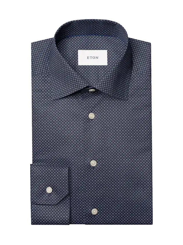 Men's Geometric Print Contemporary-Fit Cotton Twill Shirt - Blue