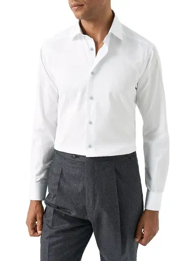 Eton Men's Floral Detail Signature Slim-Fit Cotton Twill Shirt - White - Size 17.5 | Thumbnail 2