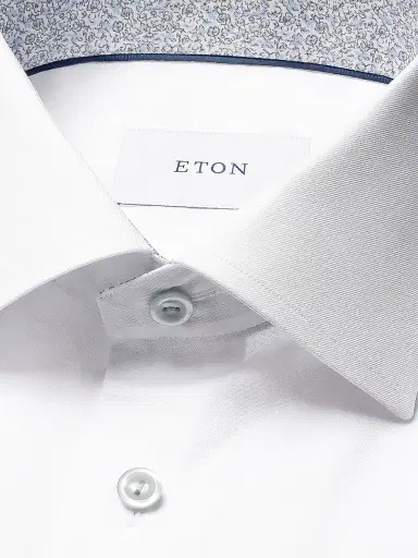 Eton Men's Floral Detail Signature Slim-Fit Cotton Twill Shirt - White - Size 17.5 | Thumbnail 6