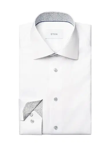 Eton Men's Floral Detail Signature Slim-Fit Cotton Twill Shirt - White - Size 17.5 | Thumbnail 1