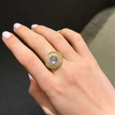 Wish Fine Jewelry 2.94ct Diamond Moon Stone 14K Gold Fluted Ring | Thumbnail 2 Wish Fine Jewelry 2.94ct Diamond Moon Stone 14K Gold Fluted Ring | Thumbnail 2