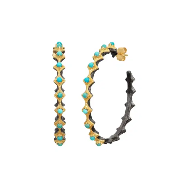 Armenta Armenta 18K Yellow & Grey Sterling Silver Turquoise Crivelli Hoop Earrings by The Solist