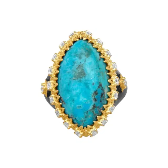 Armenta Armenta 18K Yellow Gold & Grey Sterling Silver Turquoise Ring Sz. 8 by The Solist