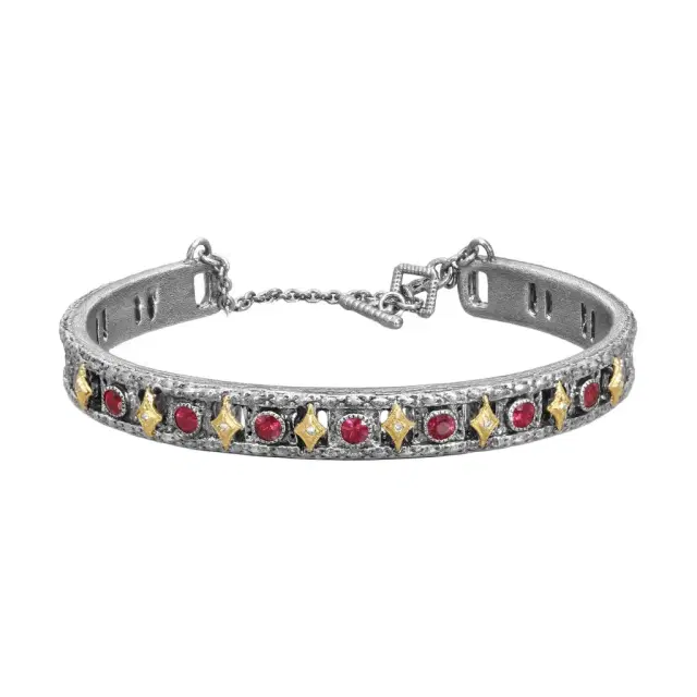 Armenta Armenta New World Grey Sterling Silver Ruby & Diamond Carved Cuff Bracelet by The Solist