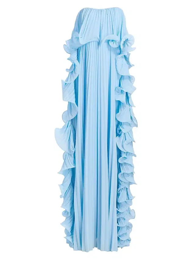 Badgley Mischka Women's Soft Pleated Frill Strapless Gown - Pale Blue