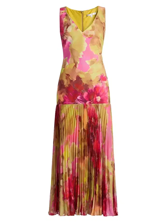 Badgley Mischka Women's Floral Pleated Dropwaist Cocktail Dress - Pink Multi