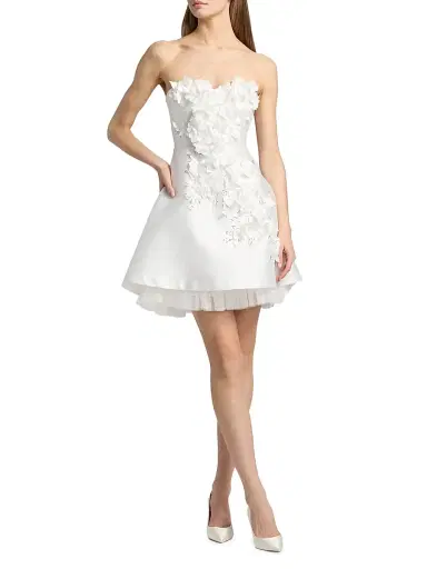 Badgley Mischka Women's Floral Appliqué Strapless Cocktail Dress - Light | Thumbnail 2 Badgley Mischka Women's Floral Appliqué Strapless Cocktail Dress - Light | Thumbnail 2