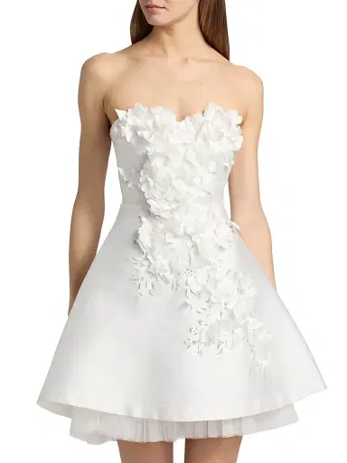 Badgley Mischka Women's Floral Appliqué Strapless Cocktail Dress - Light | Thumbnail 3 Badgley Mischka Women's Floral Appliqué Strapless Cocktail Dress - Light | Thumbnail 3