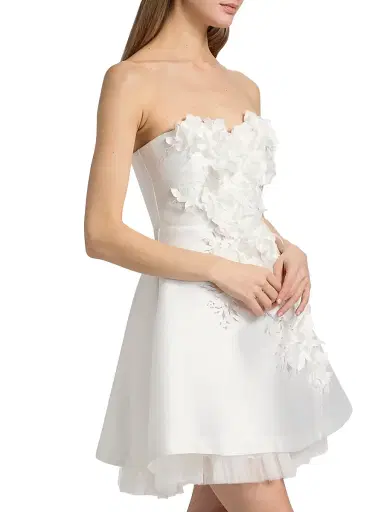 Badgley Mischka Women's Floral Appliqué Strapless Cocktail Dress - Light | Thumbnail 4 Badgley Mischka Women's Floral Appliqué Strapless Cocktail Dress - Light | Thumbnail 4
