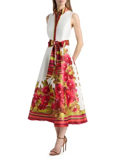 Badgley Mischka Women's Border Floral Belted Cocktail Dress - Multi | Thumbnail 4 Badgley Mischka Women's Border Floral Belted Cocktail Dress - Multi | Thumbnail 4