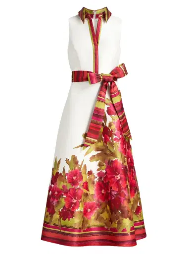 Badgley Mischka Women's Border Floral Belted Cocktail Dress - Multi | Thumbnail 1 Badgley Mischka Women's Border Floral Belted Cocktail Dress - Multi | Thumbnail 1