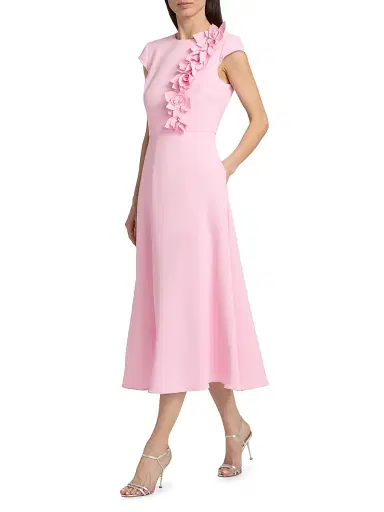 Badgley Mischka Women's Floral Appliqué Cap-Sleeve Midi-Dress - Peony | Thumbnail 2 Badgley Mischka Women's Floral Appliqué Cap-Sleeve Midi-Dress - Peony | Thumbnail 2