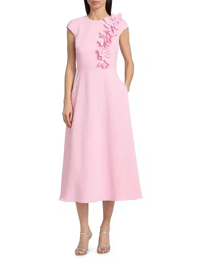 Badgley Mischka Women's Floral Appliqué Cap-Sleeve Midi-Dress - Peony | Thumbnail 3 Badgley Mischka Women's Floral Appliqué Cap-Sleeve Midi-Dress - Peony | Thumbnail 3