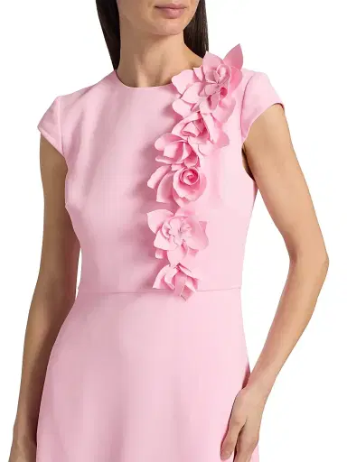 Badgley Mischka Women's Floral Appliqué Cap-Sleeve Midi-Dress - Peony | Thumbnail 6 Badgley Mischka Women's Floral Appliqué Cap-Sleeve Midi-Dress - Peony | Thumbnail 6