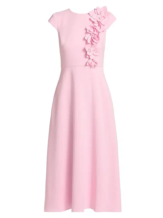 Badgley Mischka Women's Floral Appliqué Cap-Sleeve Midi-Dress - Peony