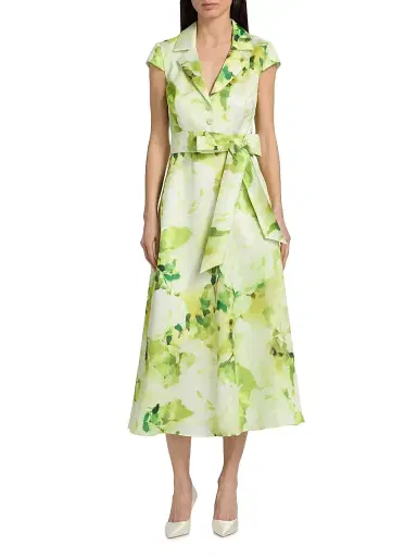 Badgley Mischka Women's Belted Floral A-Line Midi-Dress - Lime | Thumbnail 3 Badgley Mischka Women's Belted Floral A-Line Midi-Dress - Lime | Thumbnail 3