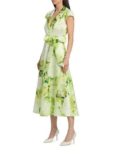 Badgley Mischka Women's Belted Floral A-Line Midi-Dress - Lime | Thumbnail 4 Badgley Mischka Women's Belted Floral A-Line Midi-Dress - Lime | Thumbnail 4