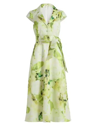 Badgley Mischka Women's Belted Floral A-Line Midi-Dress - Lime | Thumbnail 1 Badgley Mischka Women's Belted Floral A-Line Midi-Dress - Lime | Thumbnail 1